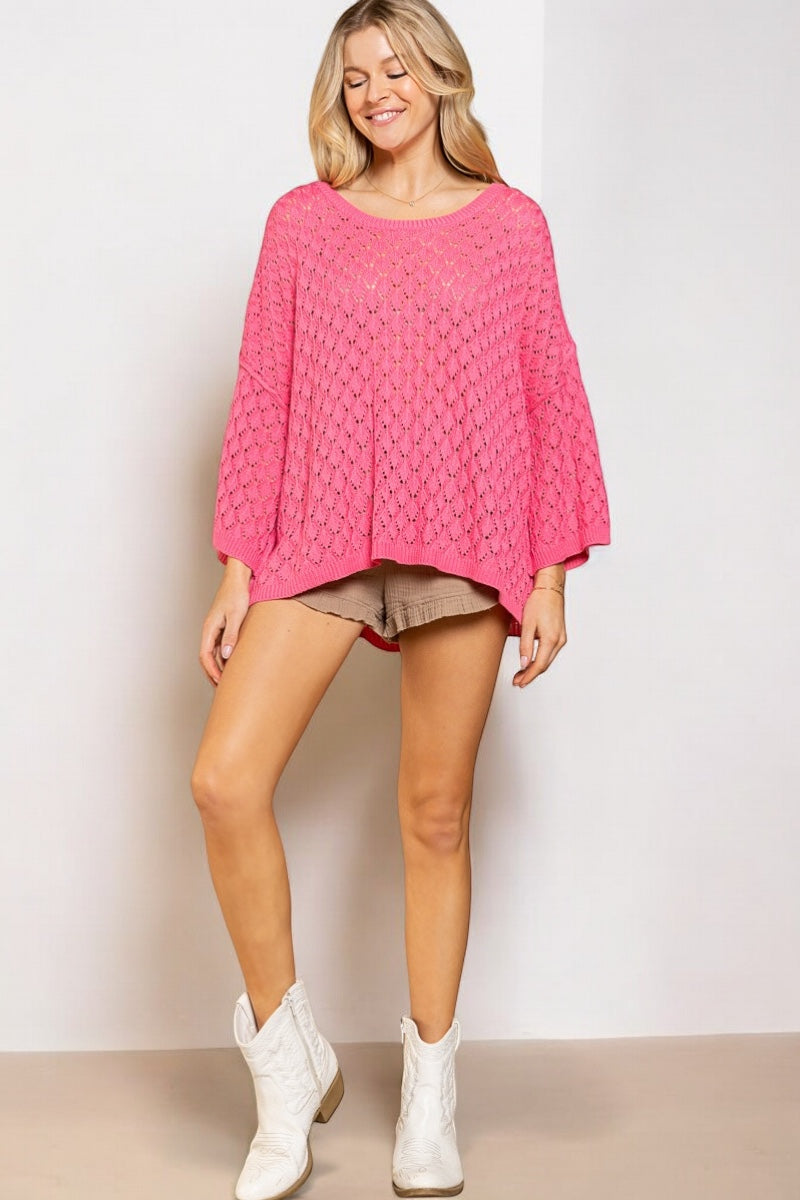 Show Me Crochet + Rib Knit Wide Neck Transitional Pullover