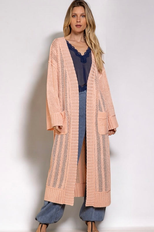 Take Me With You Mixed Pattern Weave Maxi Cardigan