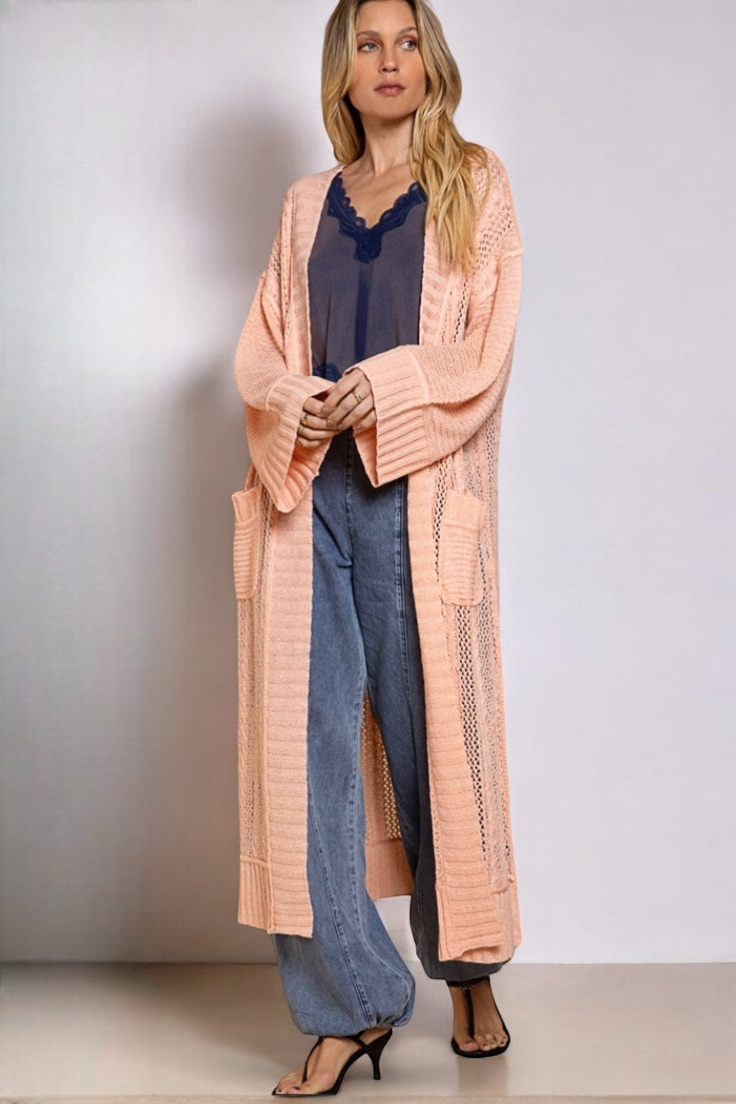 Take Me With You Mixed Pattern Weave Maxi Cardigan