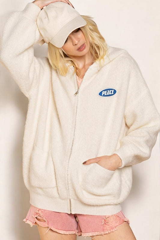 Spreading Peace Retro Zip Up Cozy Sweater Hoodie