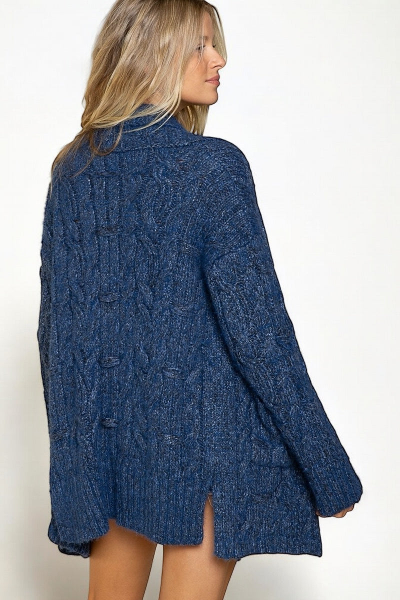 City Park Cable Knit Lapel Collar Cardigan