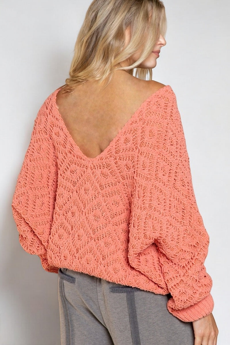 The Bright Side Chenille Deep V Neck Honeycomb Sweater