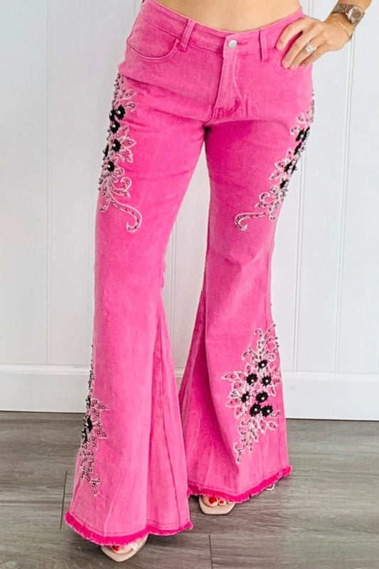 Wild At Heart Retro 90s Embroidered + Embellished Flares (2 Colors)