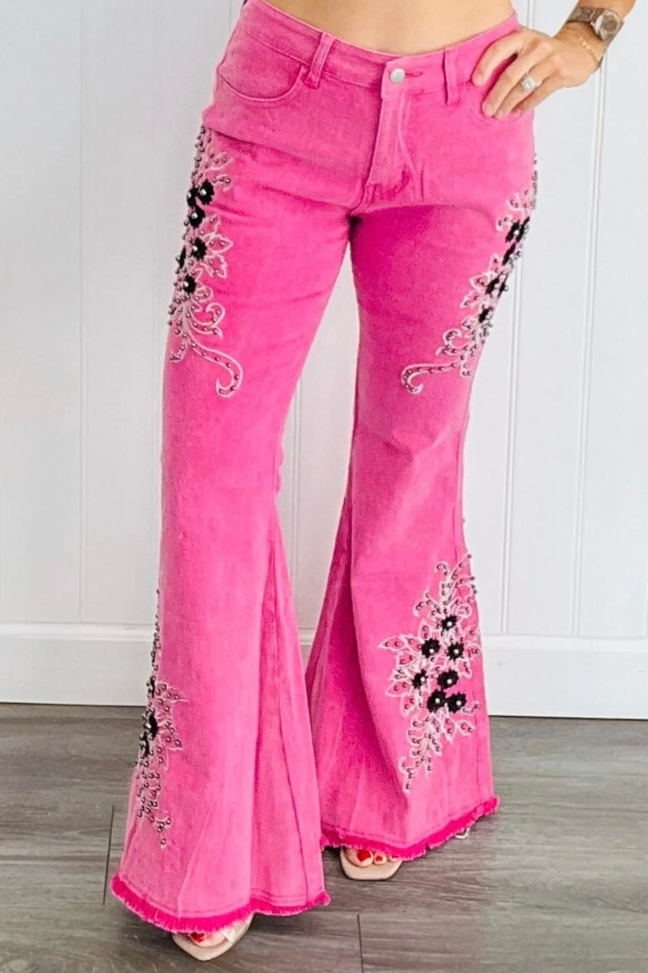 Wild At Heart Retro 90s Embroidered + Embellished Flares (2 Colors)