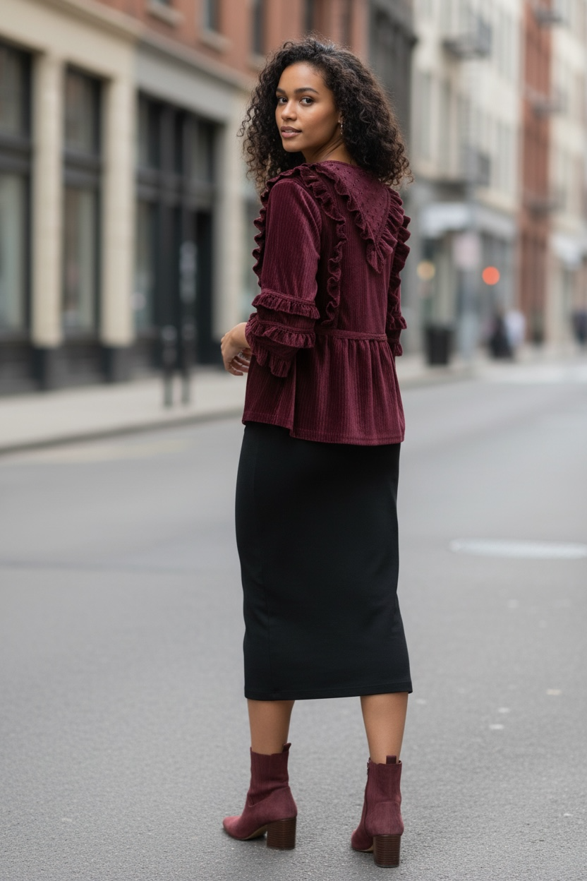 Frill Seeker Ruffled Velvet Peplum Blouse