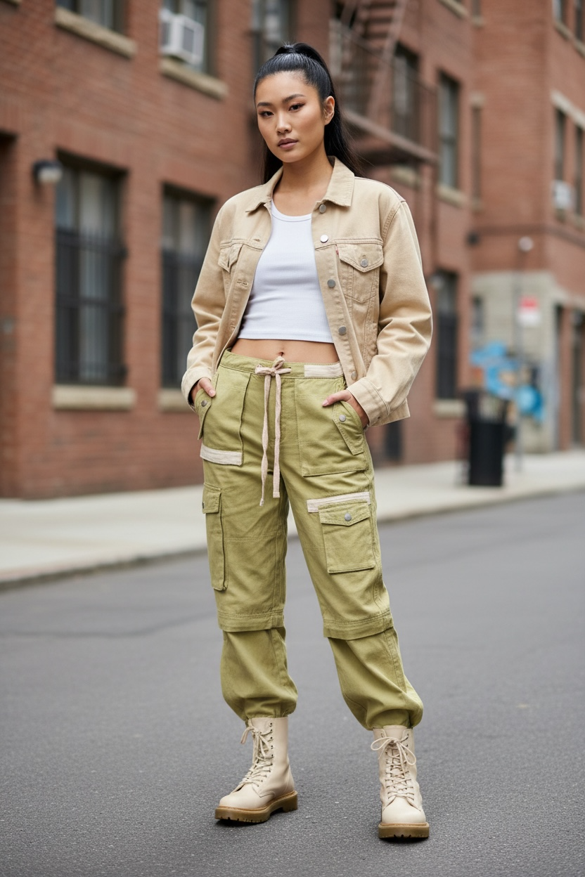 Matcha-alatte Slouchy Y2K Cargo Jogger Pants