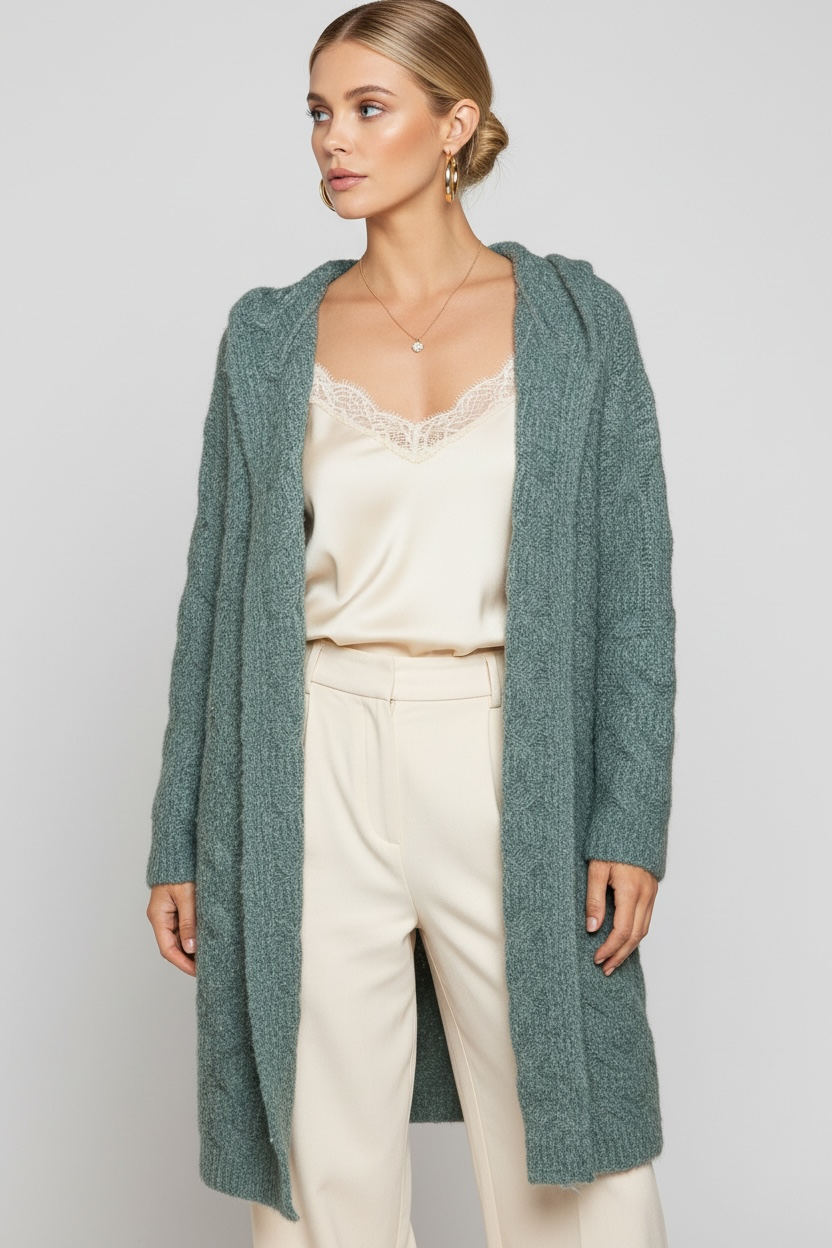 Jade Green Hooded Fuzzy Cardigan | Oversized Soft Knit – xoxo, klowe