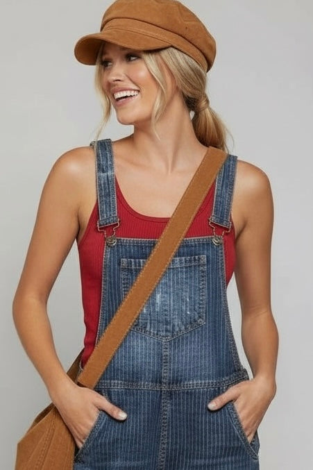 Backroad Blues Striped Denim Overalls