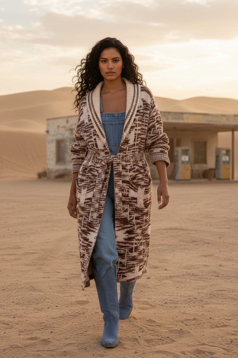 Western Geometric Belted Long Sweater Cardigan | Pockets – xoxo, klowe