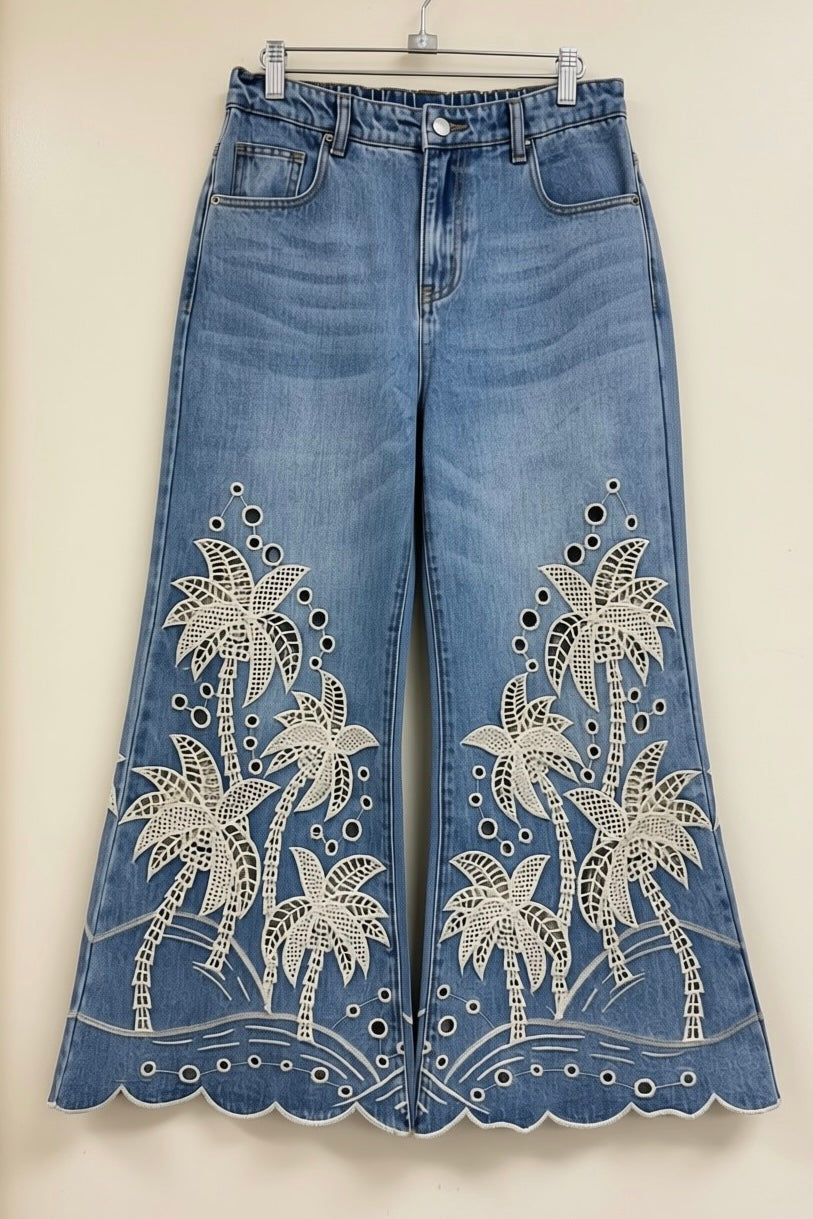 Postcards From Paradise Palm Tree Eyelet Jeans