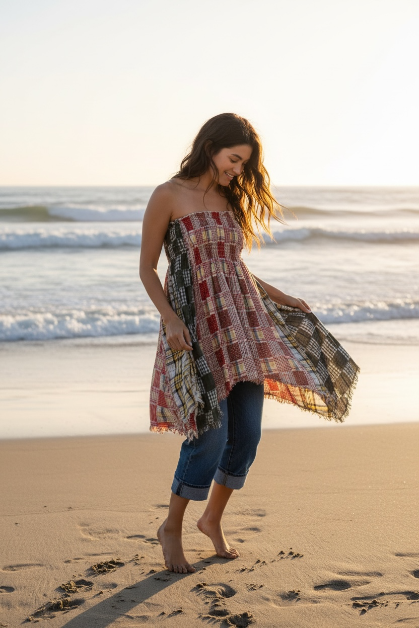 Sun Up Sun Down Plaid Patchwork Convertible Skirt