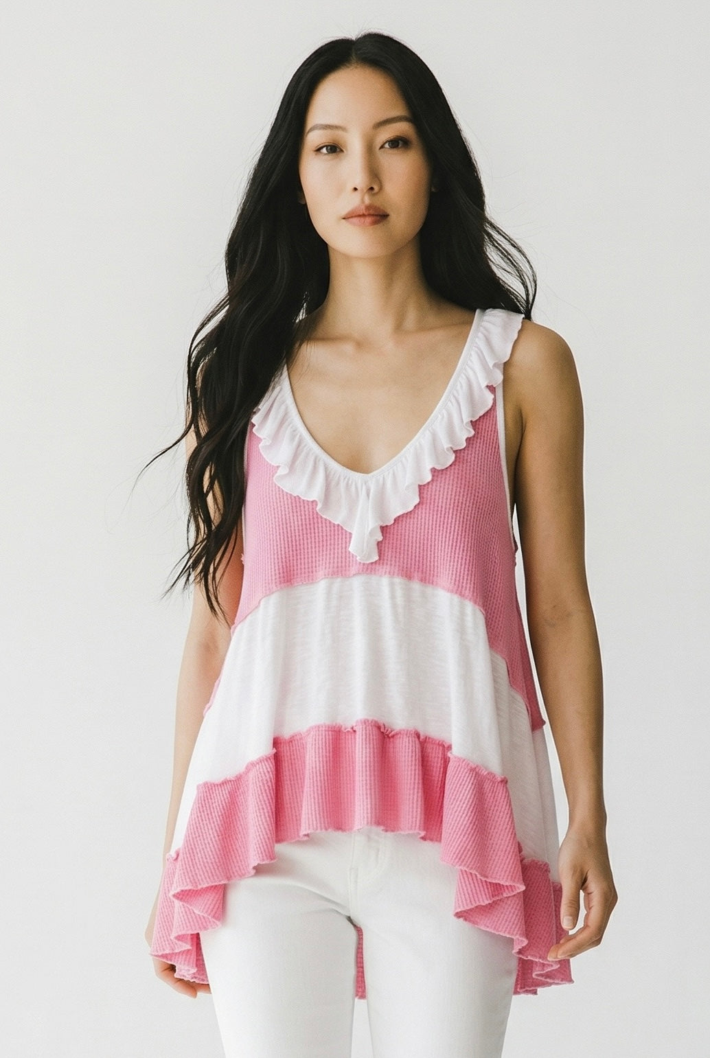 Feel The Frill Ruffle V Neck Sleeveless Tunic Tank