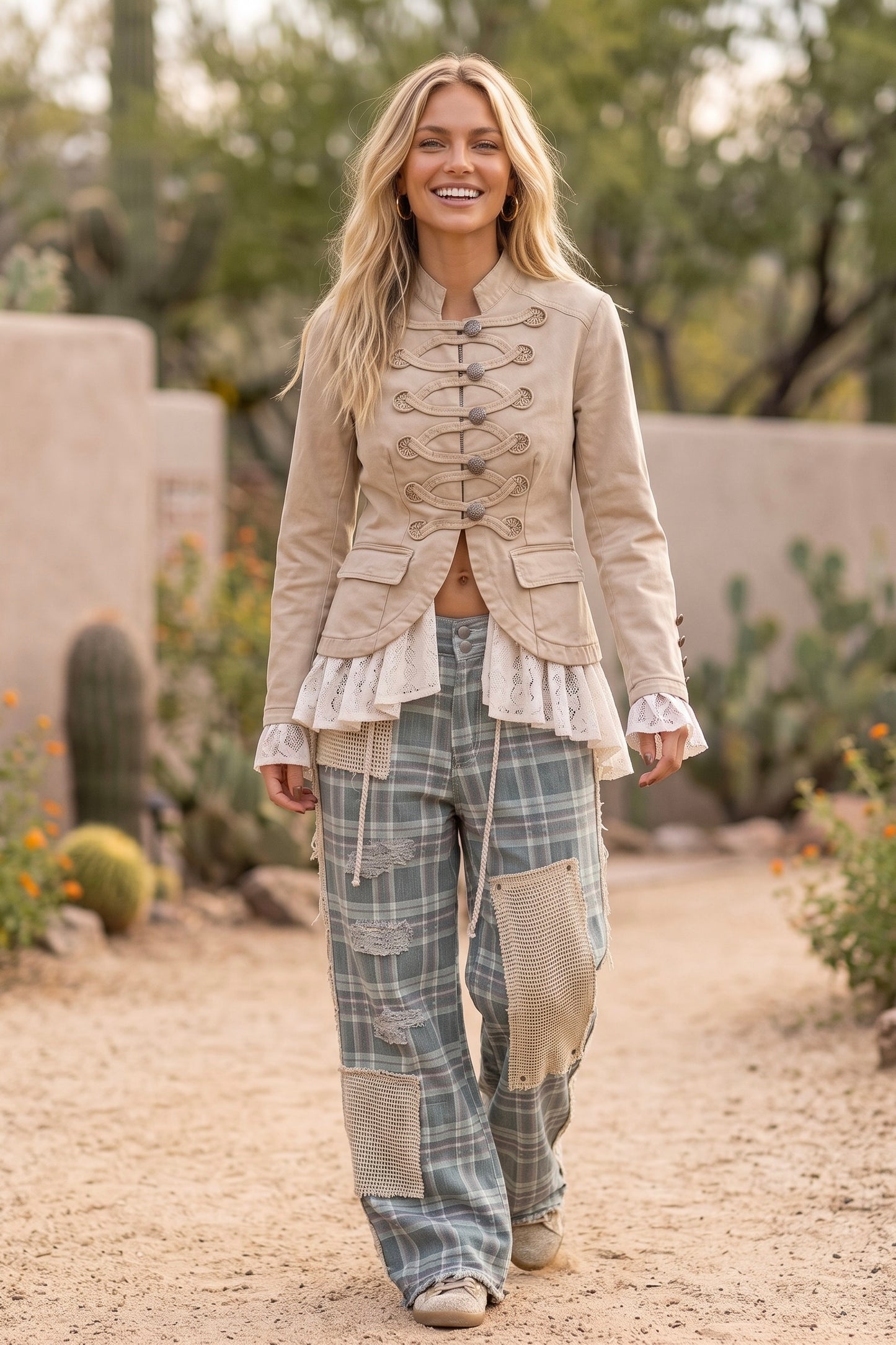 Checked Out Plaìd Wide Leg Denim Pants