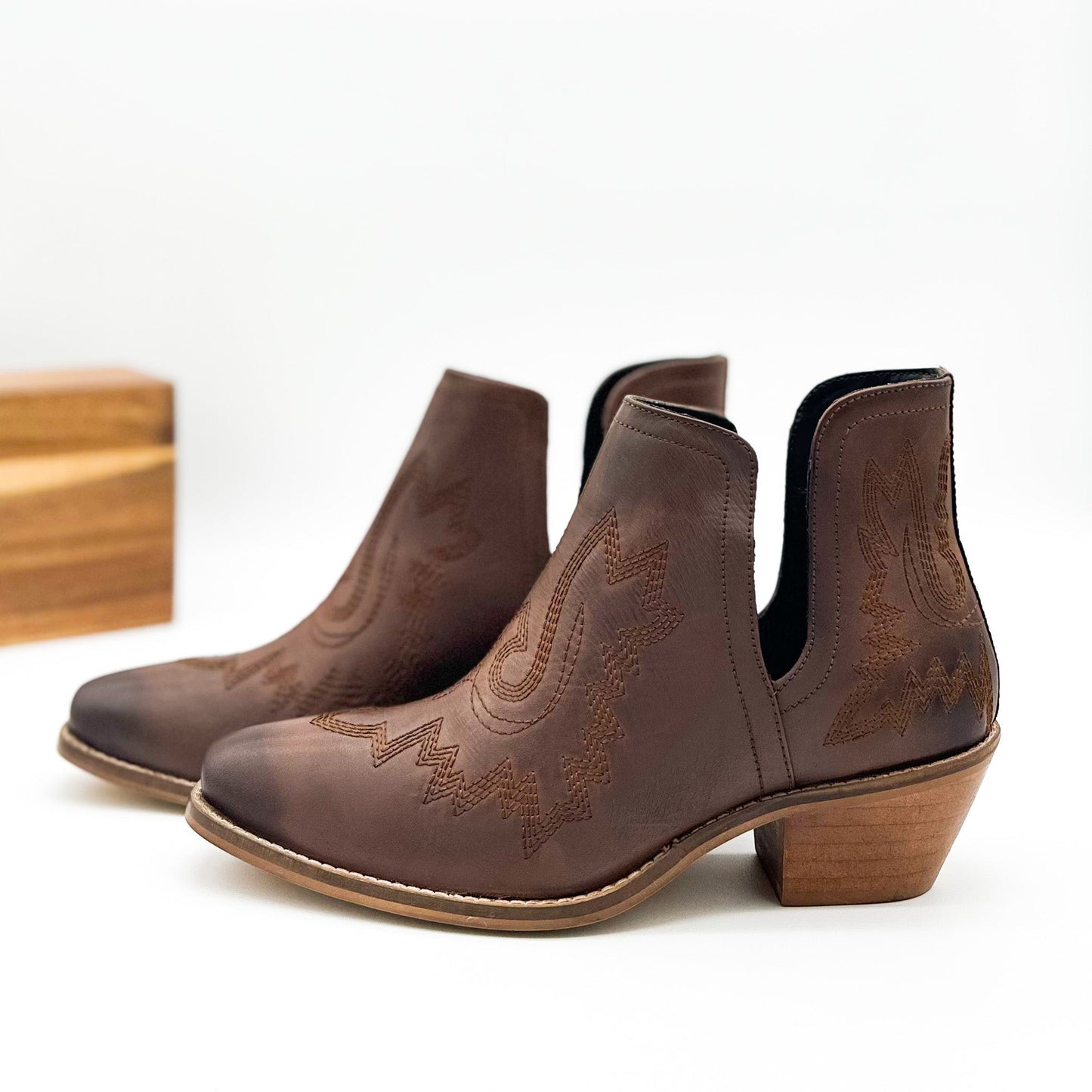 Embroidered Kickin' Booties in Brown