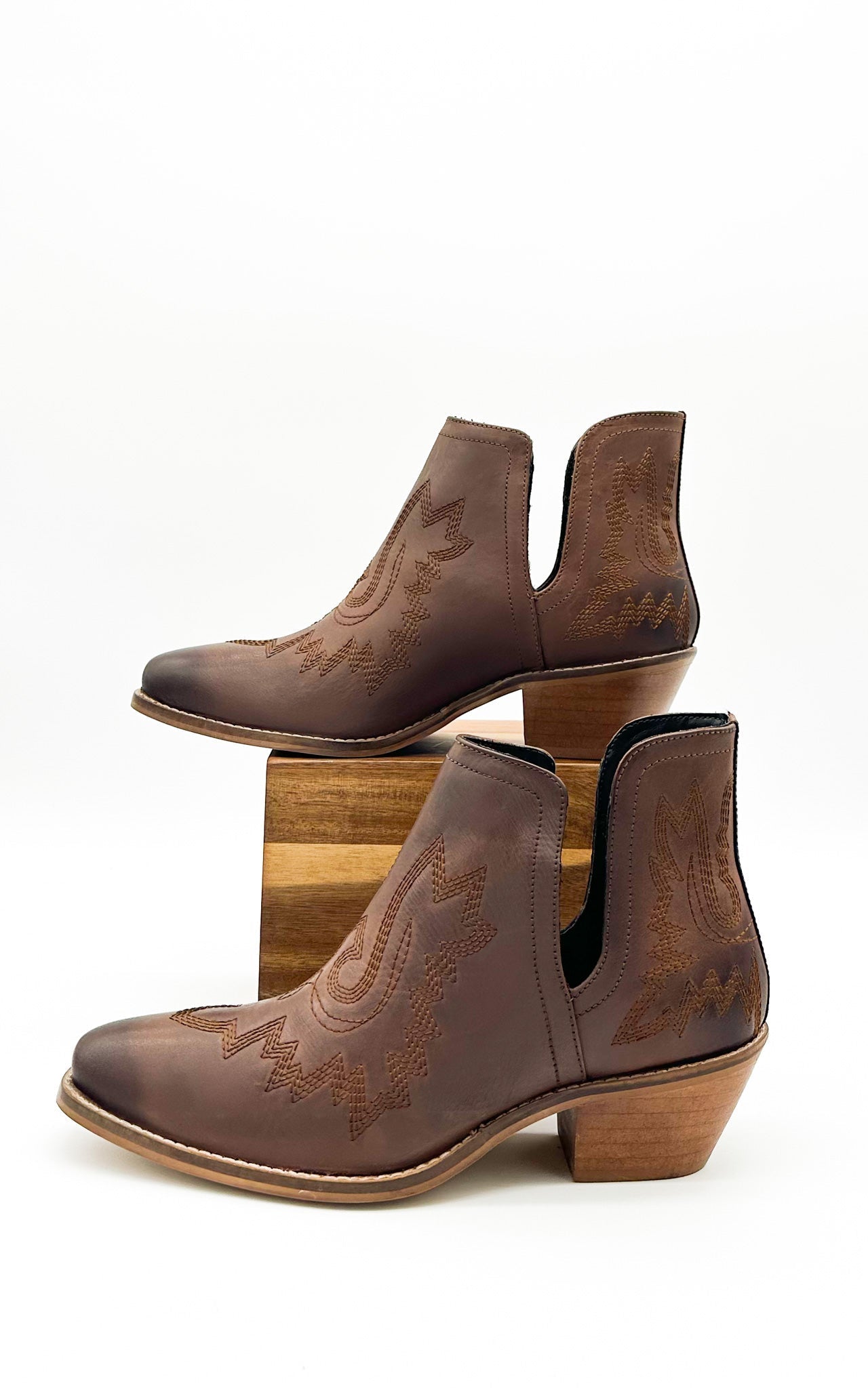 Embroidered Kickin' Booties in Brown