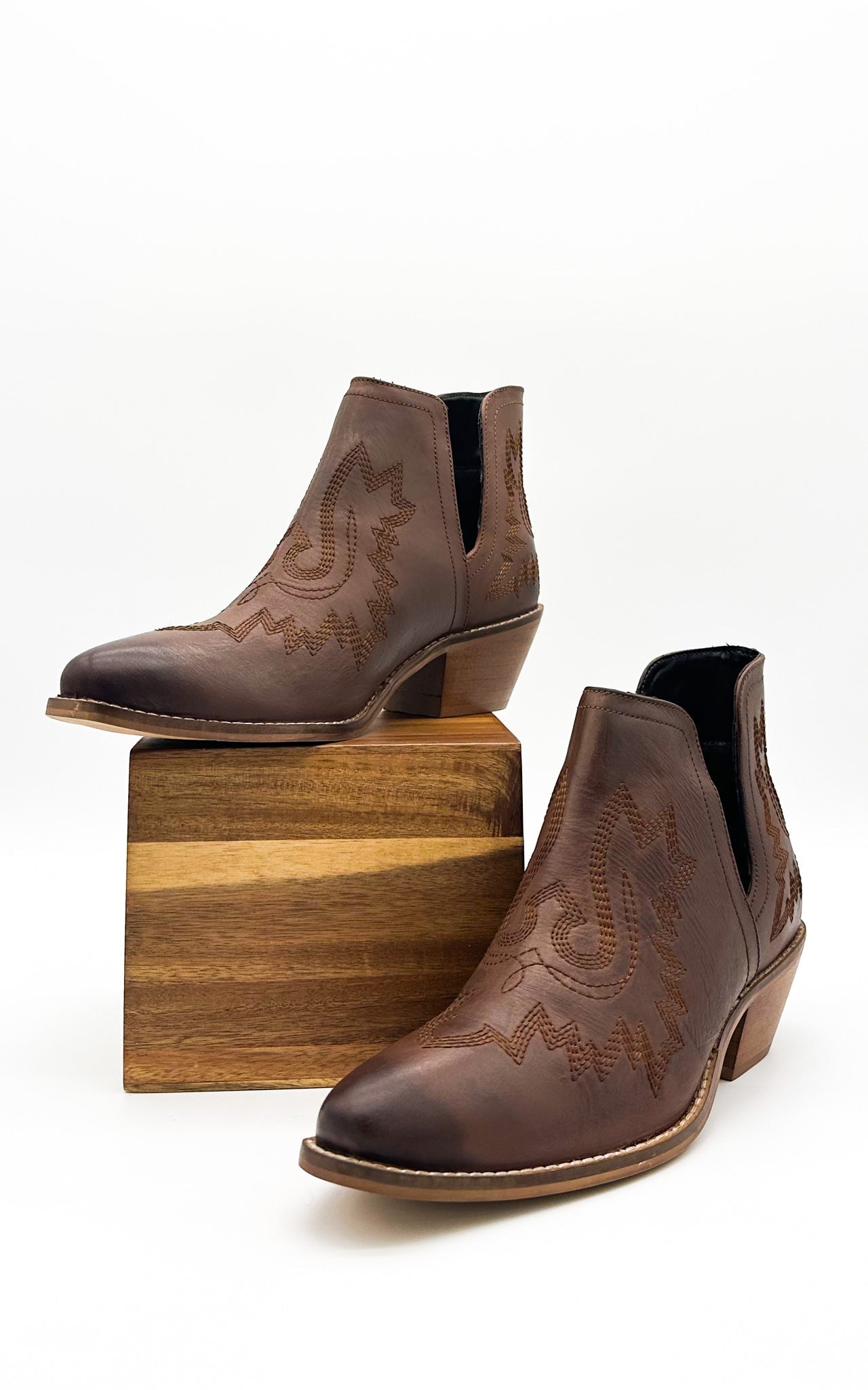 Embroidered Kickin' Booties in Brown