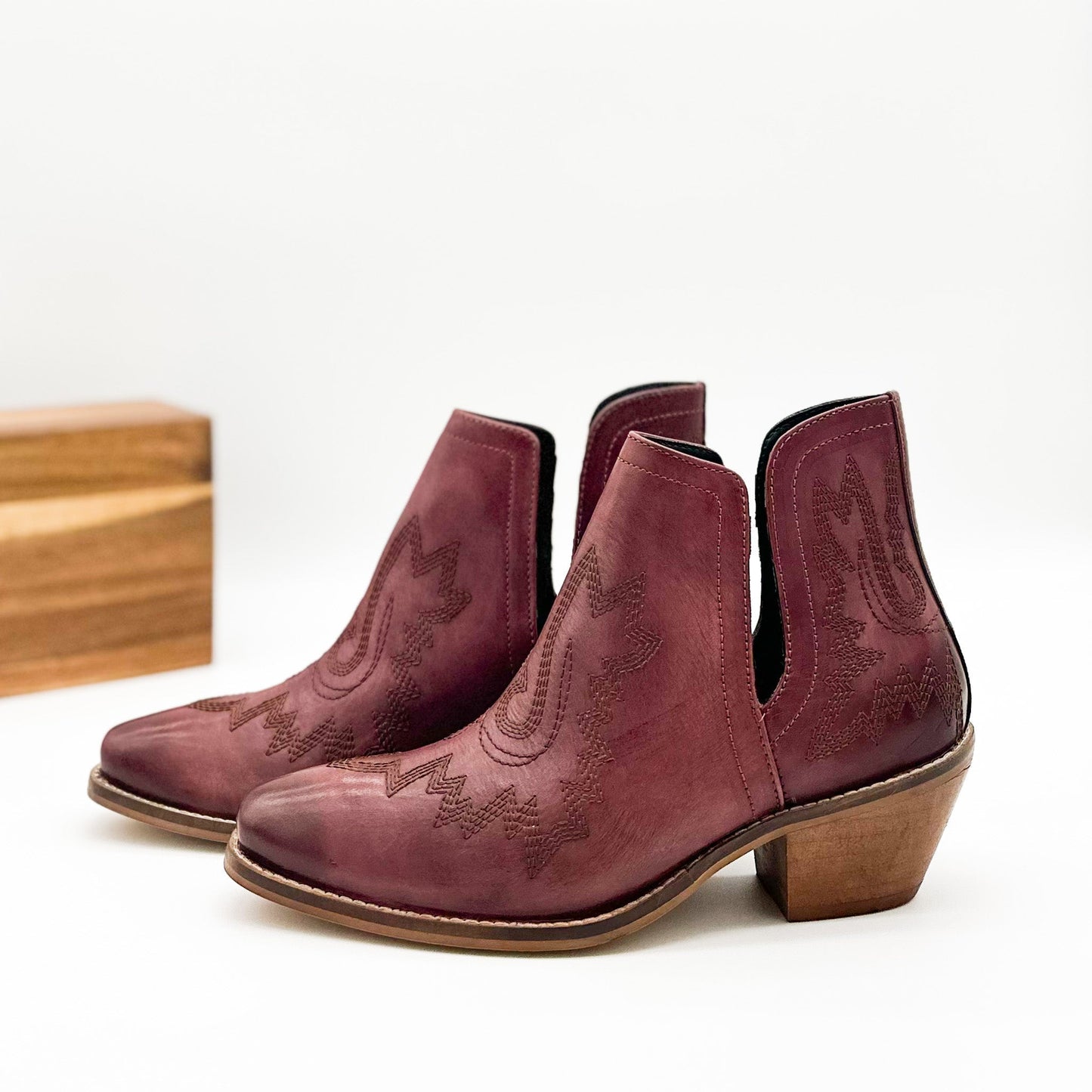 Embroidered Kickin' Booties in Burgundy