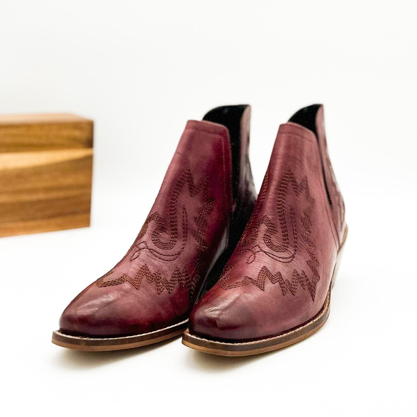 Embroidered Kickin' Booties in Burgundy