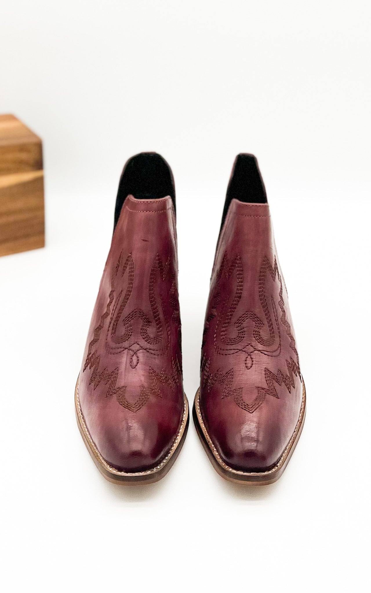 Embroidered Kickin' Booties in Burgundy