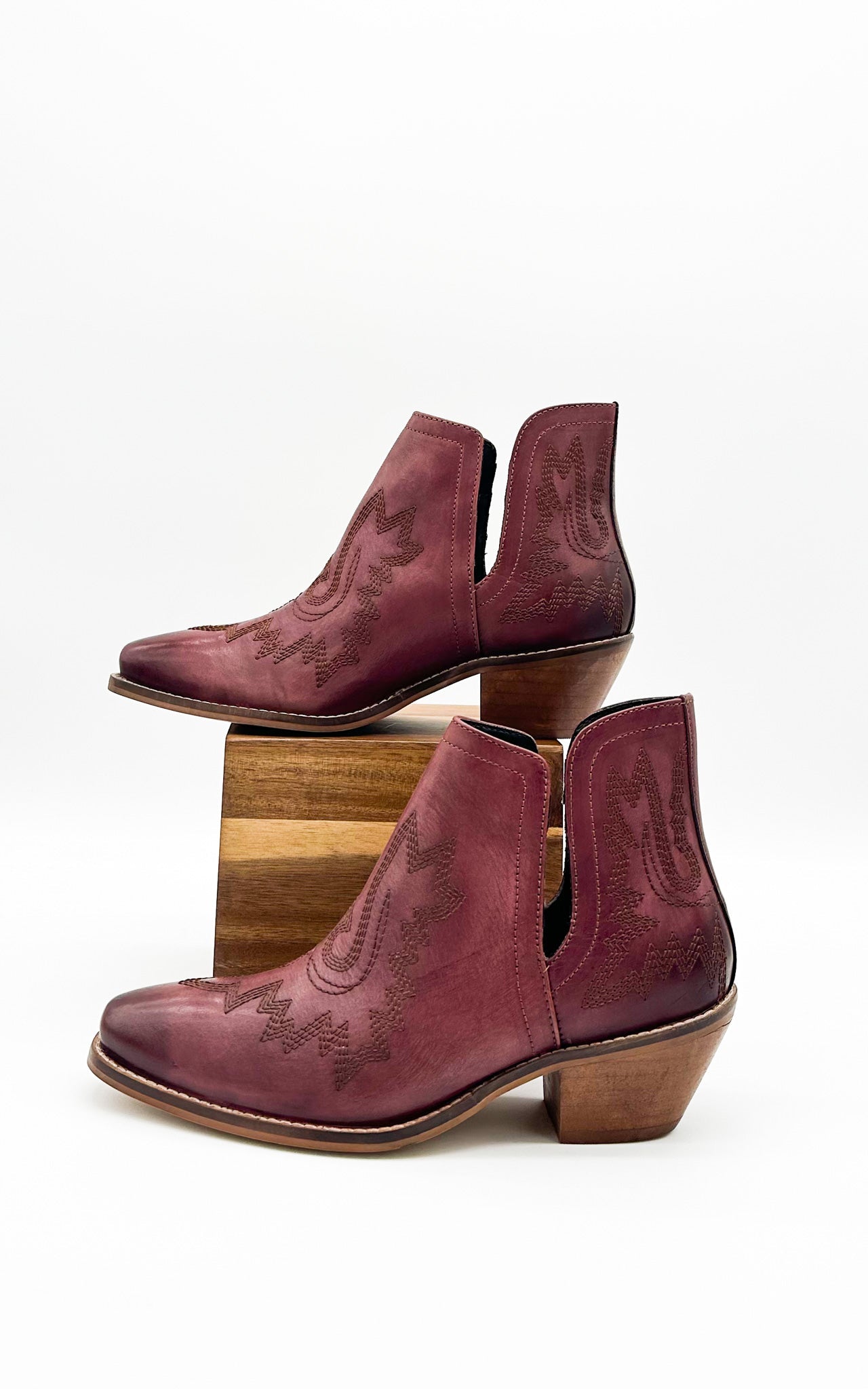 Embroidered Kickin' Booties in Burgundy