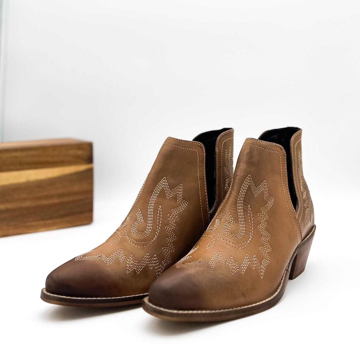 Embroidered Kickin' Booties in Tan