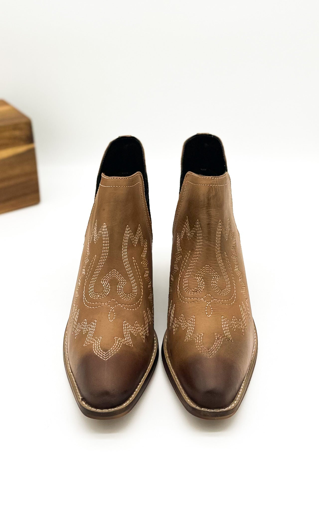 Embroidered Kickin' Booties in Tan