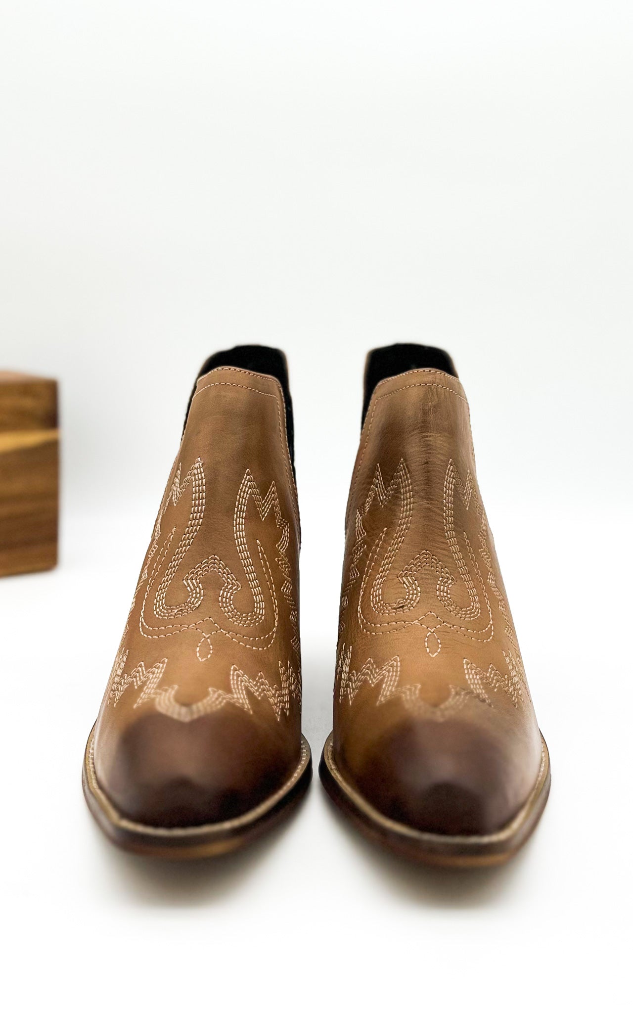 Embroidered Kickin' Booties in Tan