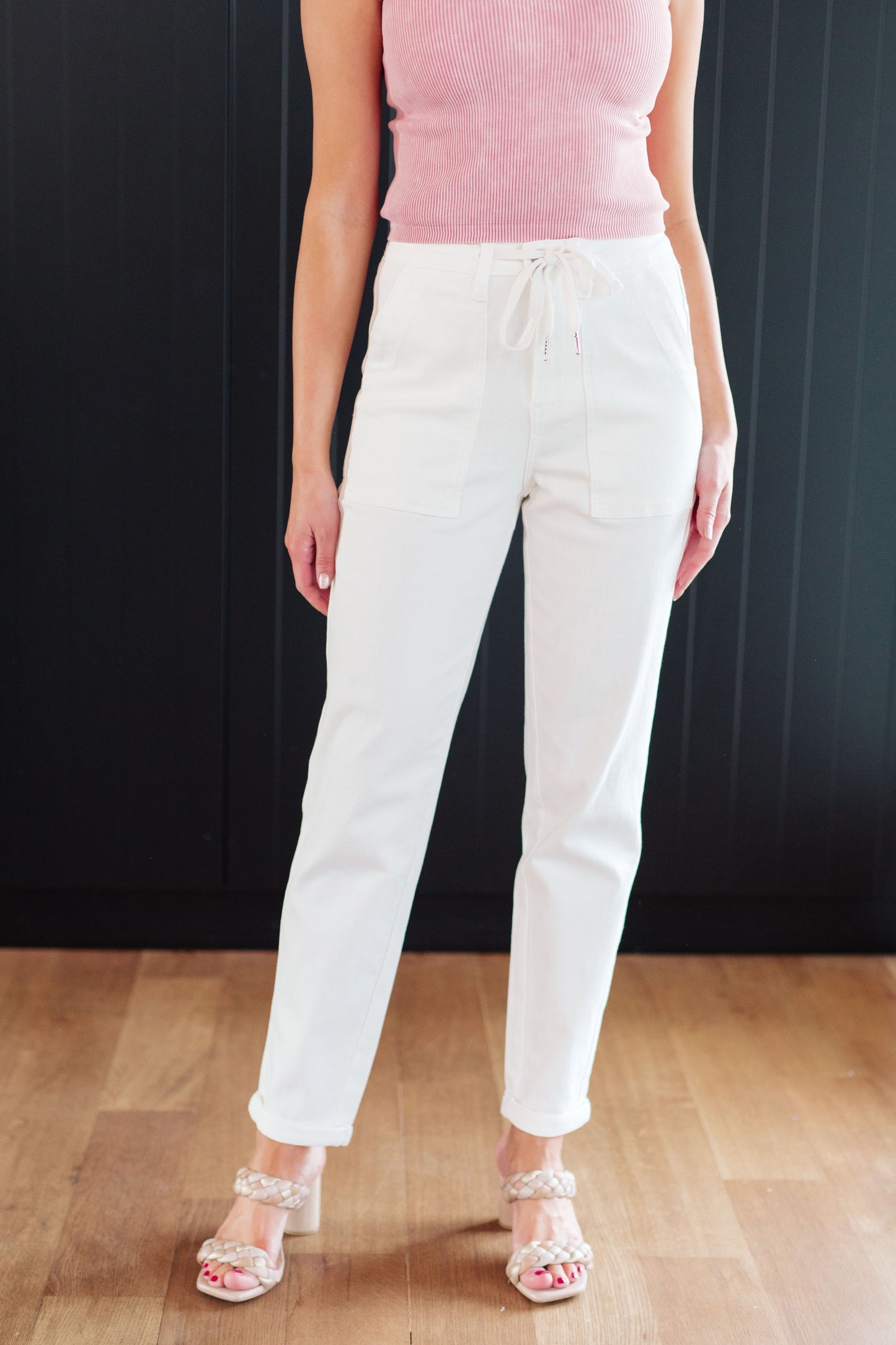 Charlene Ecru High Rise Drawstring Waist Jogger Jeans