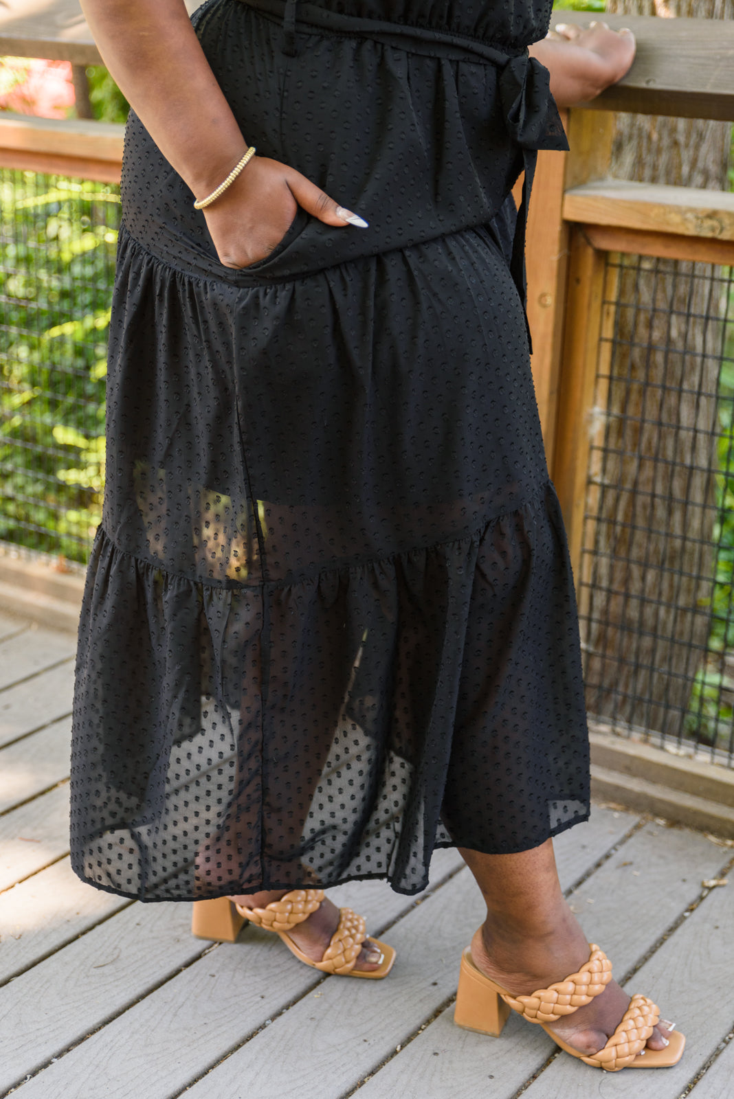 Check Mate Swiss Dot Elastic Waist Halter Neck Chiffon Maxi Dress