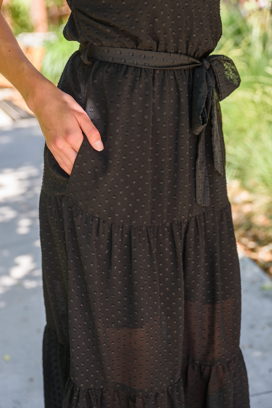 Check Mate Swiss Dot Elastic Waist Halter Neck Chiffon Maxi Dress