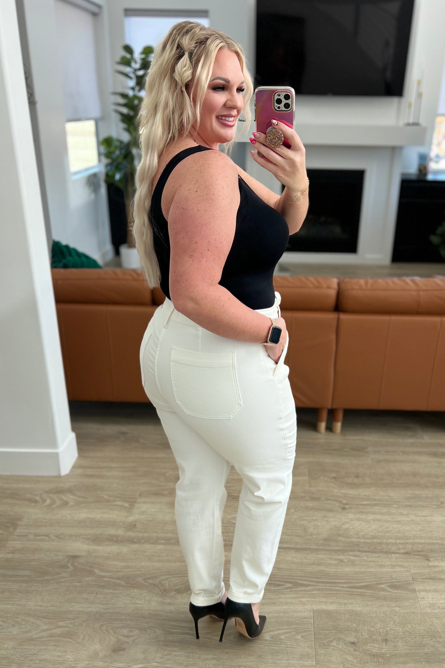 Charlene Ecru High Rise Drawstring Waist Jogger Jeans
