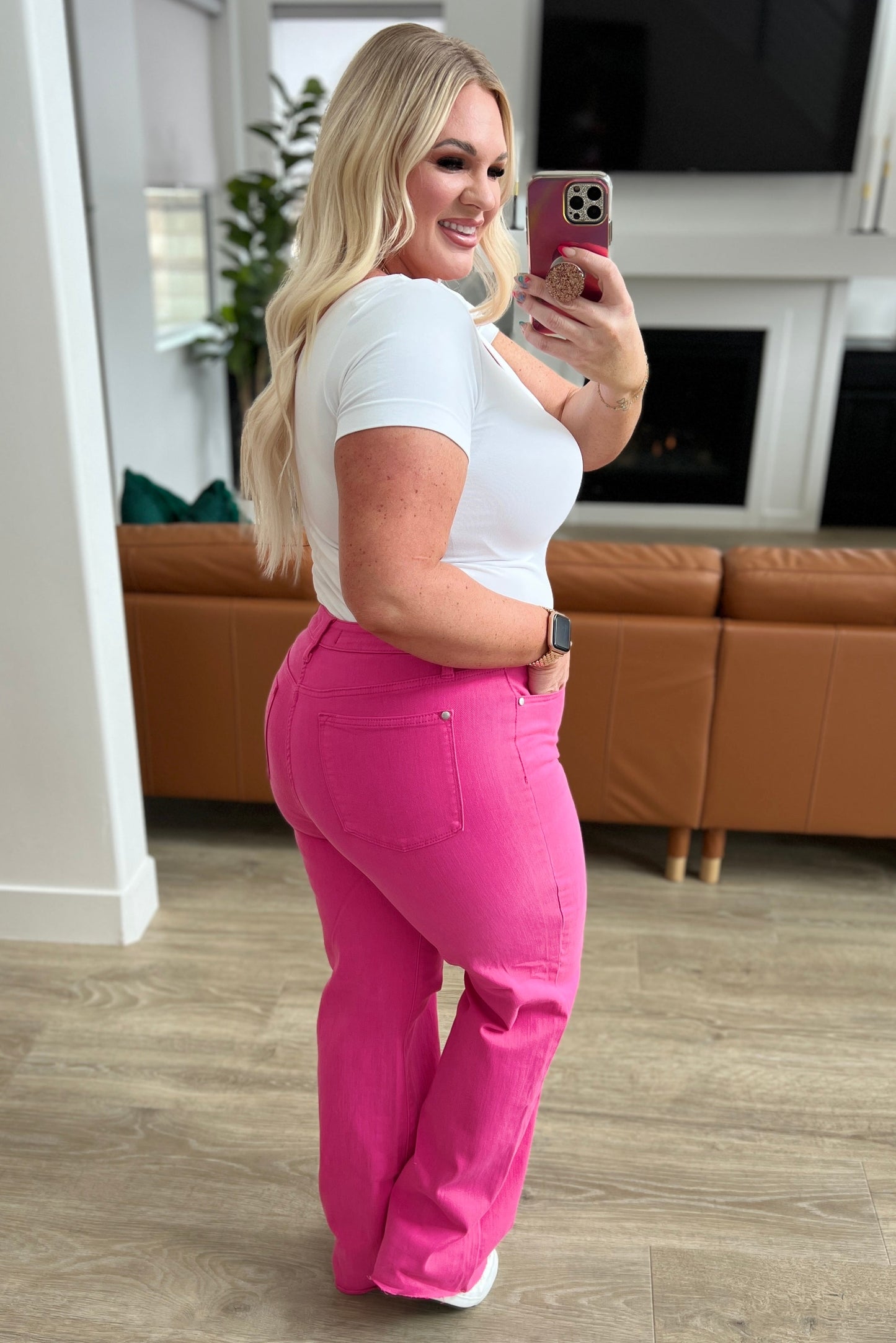 Hubba Bubba Hot Pink High Rise Garment Dyed 90's Straight Jeans