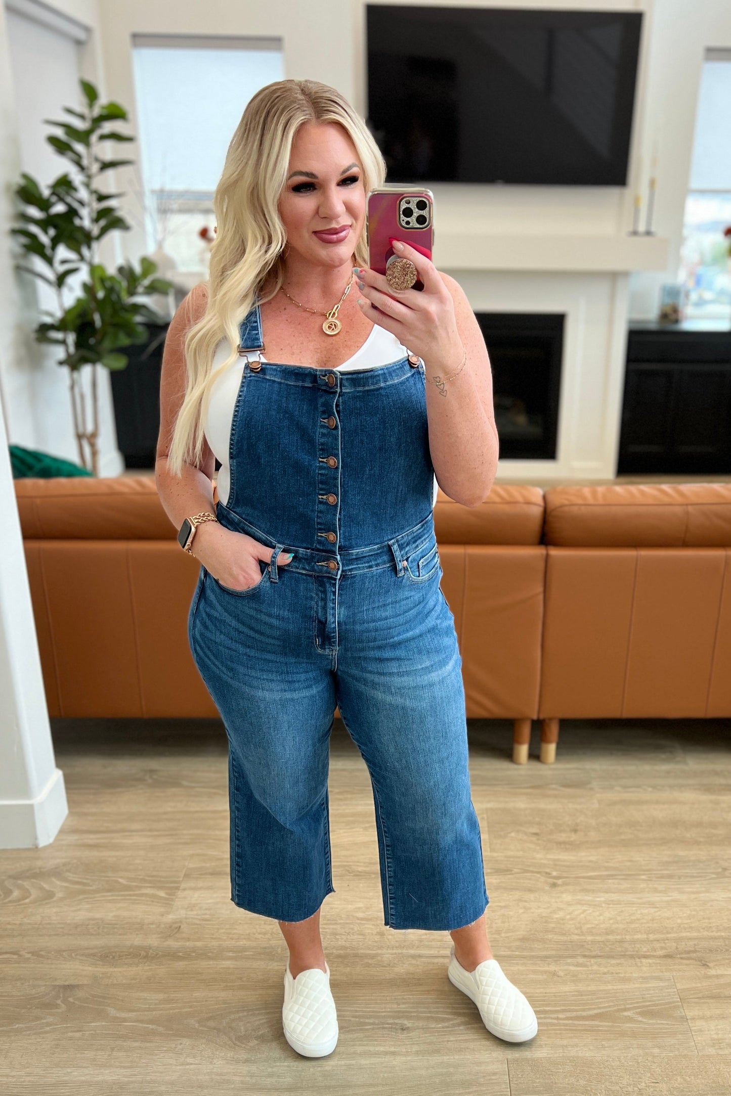 Priscilla High Rise Cropped Wide Leg Denim Overalls