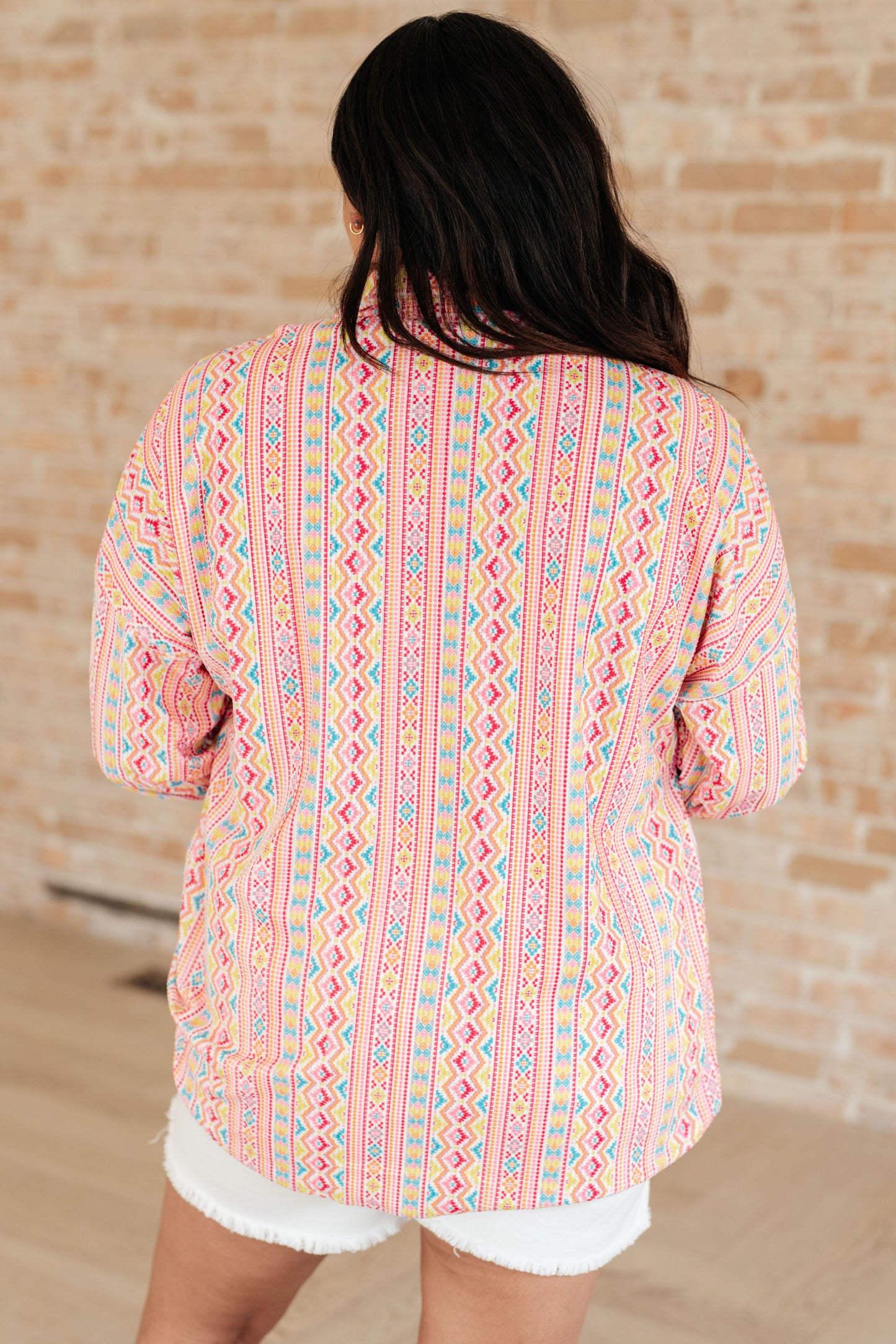 Imagine Colorful Geo Print Stretchy Corduroy Button Down Shirt