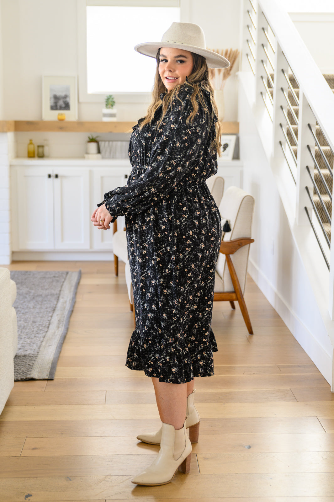 Larissa Ditzy Floral Long Sleeve Ruffle Hem Midi Dress