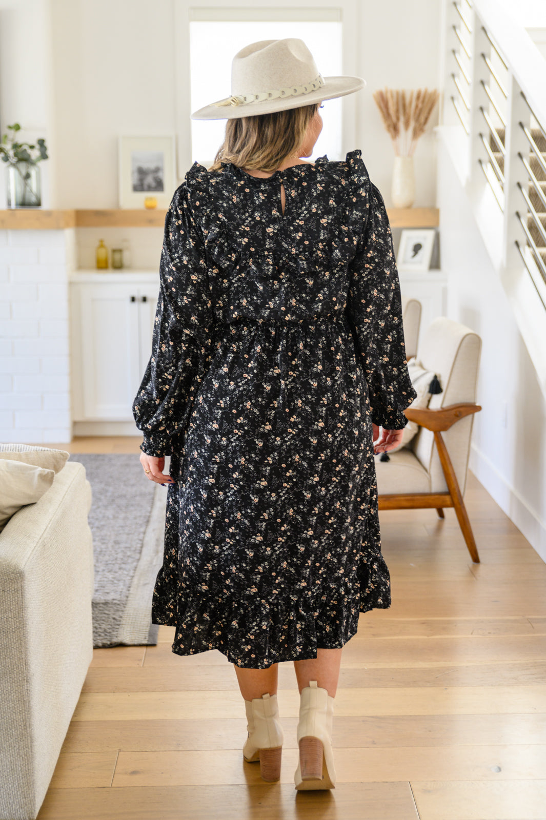 Larissa Ditzy Floral Long Sleeve Ruffle Hem Midi Dress
