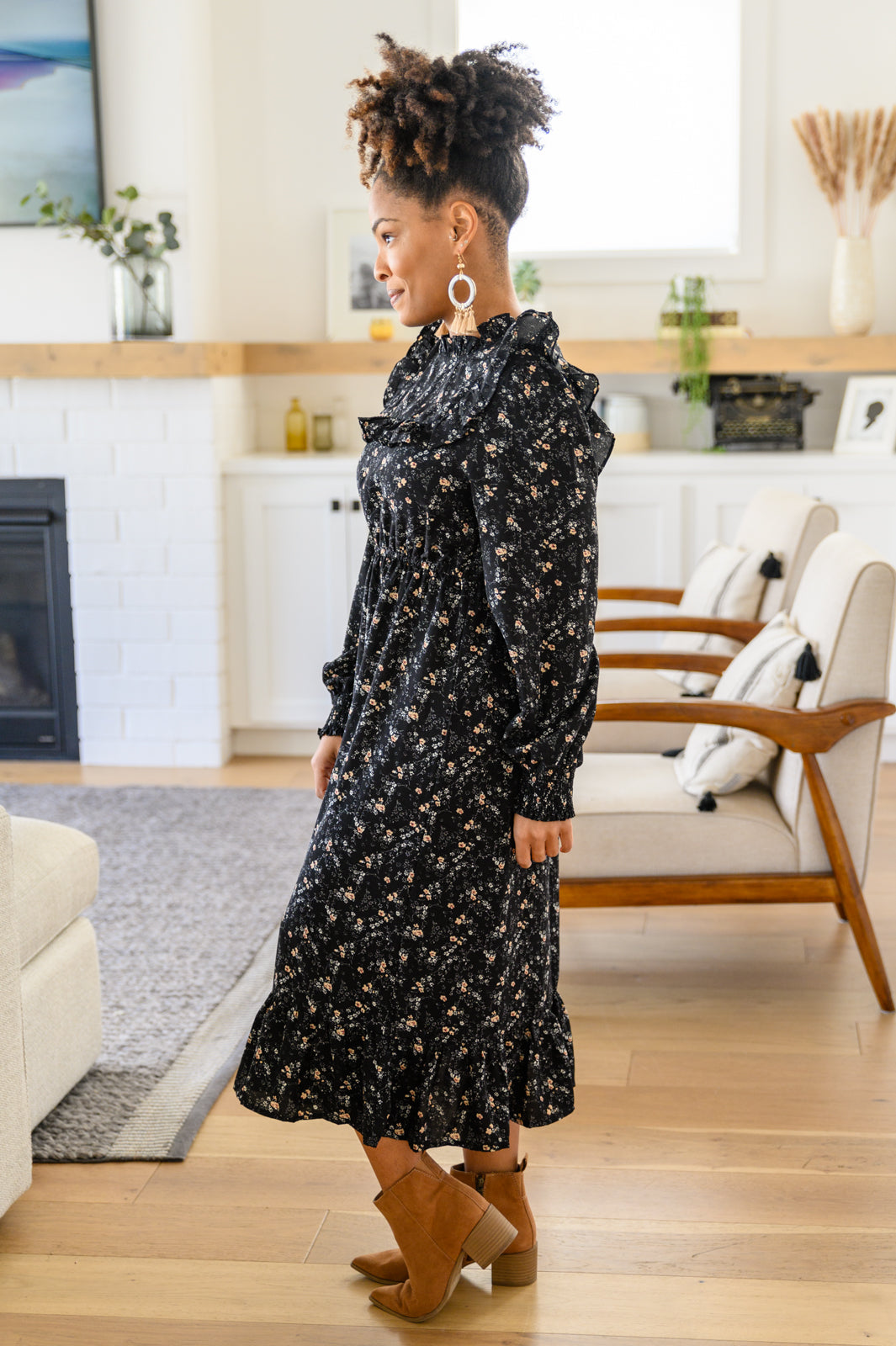 Larissa Ditzy Floral Long Sleeve Ruffle Hem Midi Dress