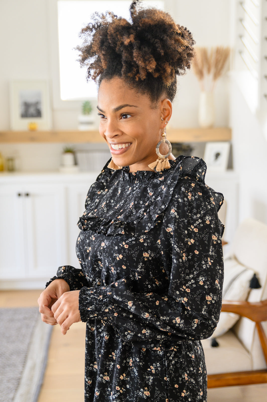 Larissa Ditzy Floral Long Sleeve Ruffle Hem Midi Dress