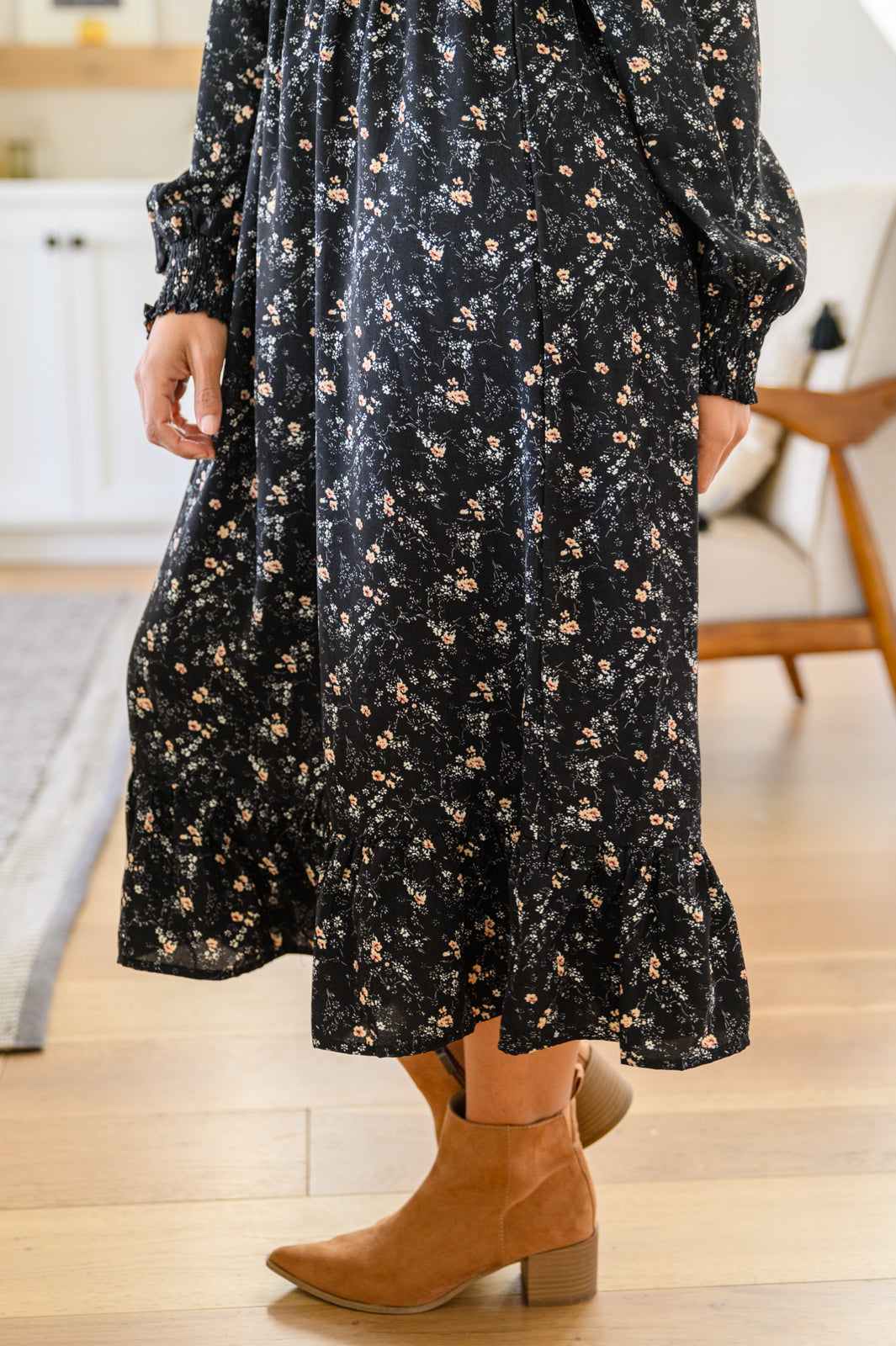Larissa Ditzy Floral Long Sleeve Ruffle Hem Midi Dress