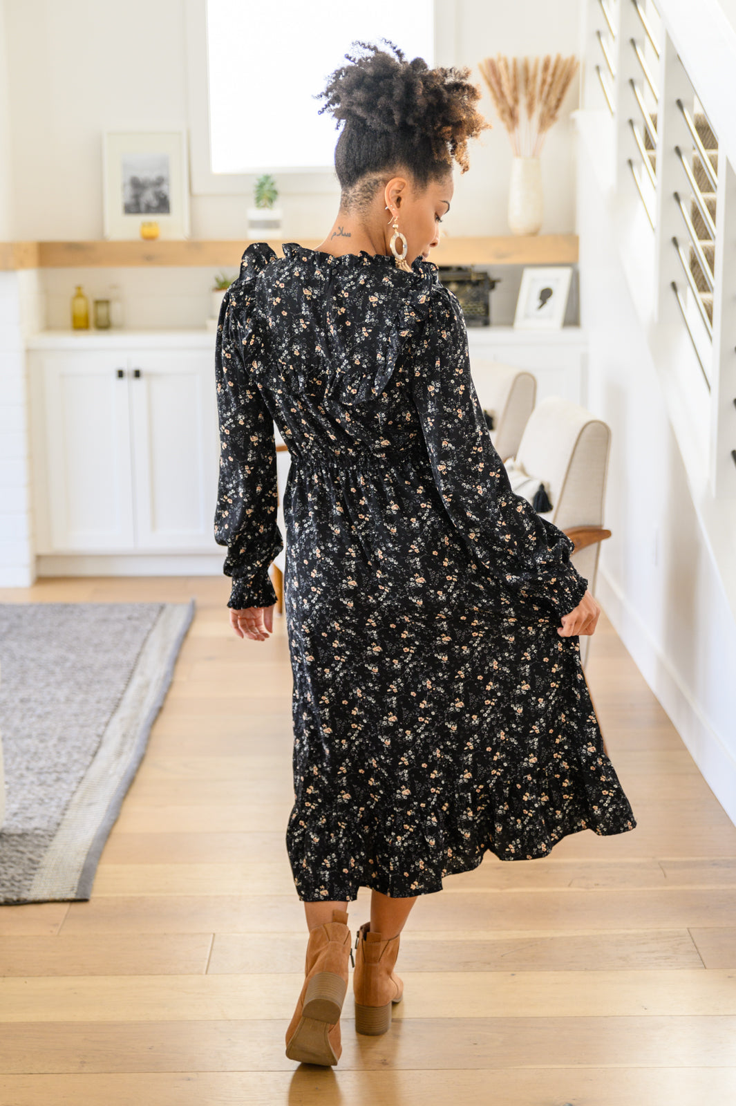 Larissa Ditzy Floral Long Sleeve Ruffle Hem Midi Dress