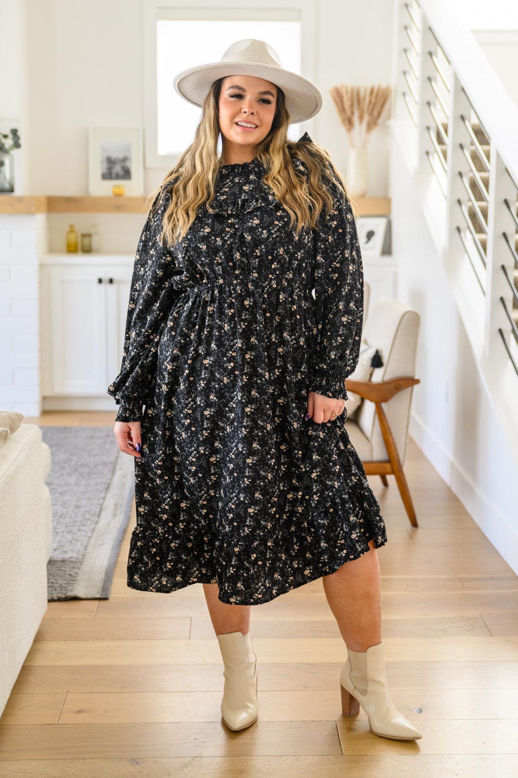Larissa Ditzy Floral Long Sleeve Ruffle Hem Midi Dress