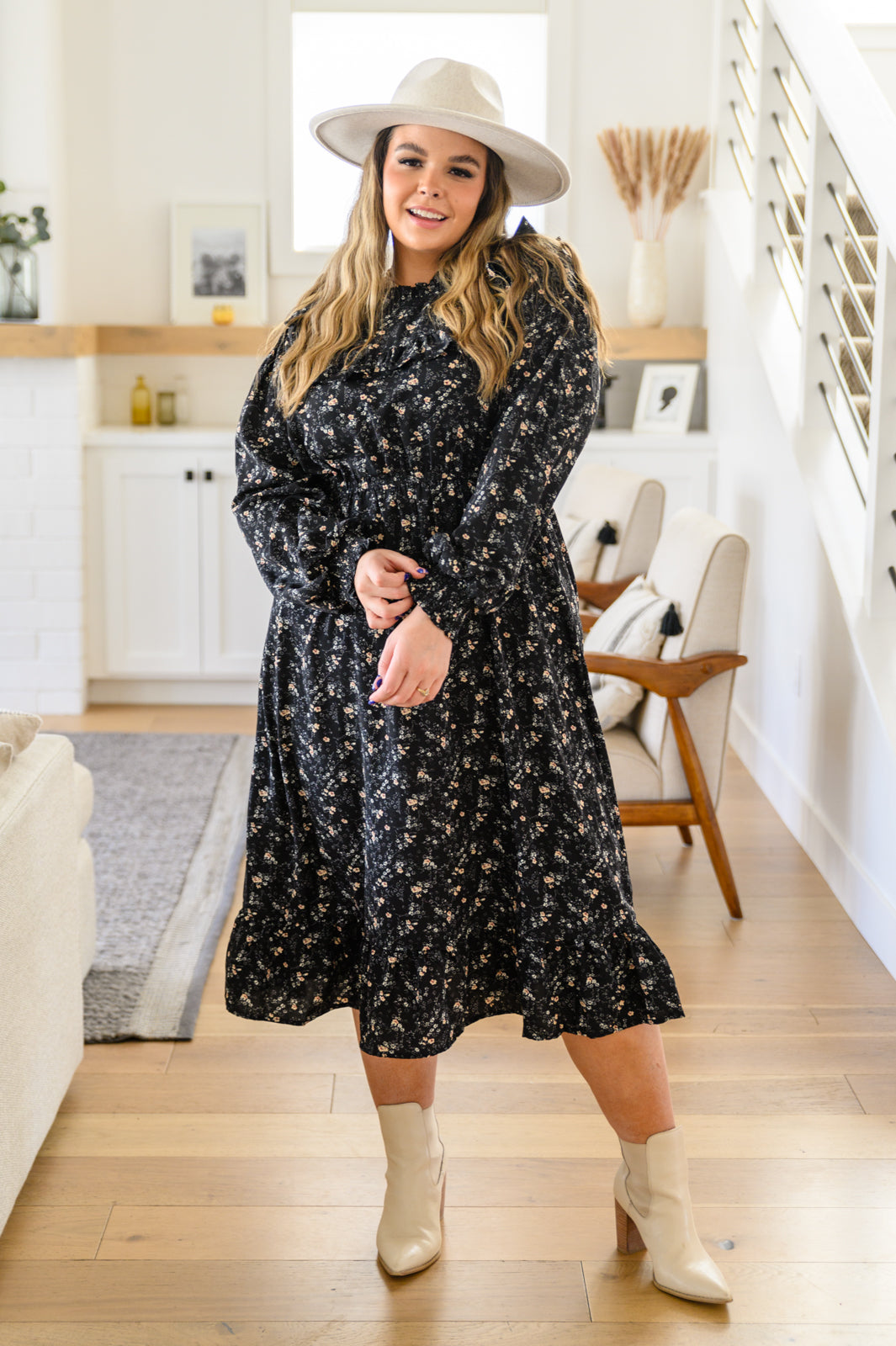 Larissa Ditzy Floral Long Sleeve Ruffle Hem Midi Dress