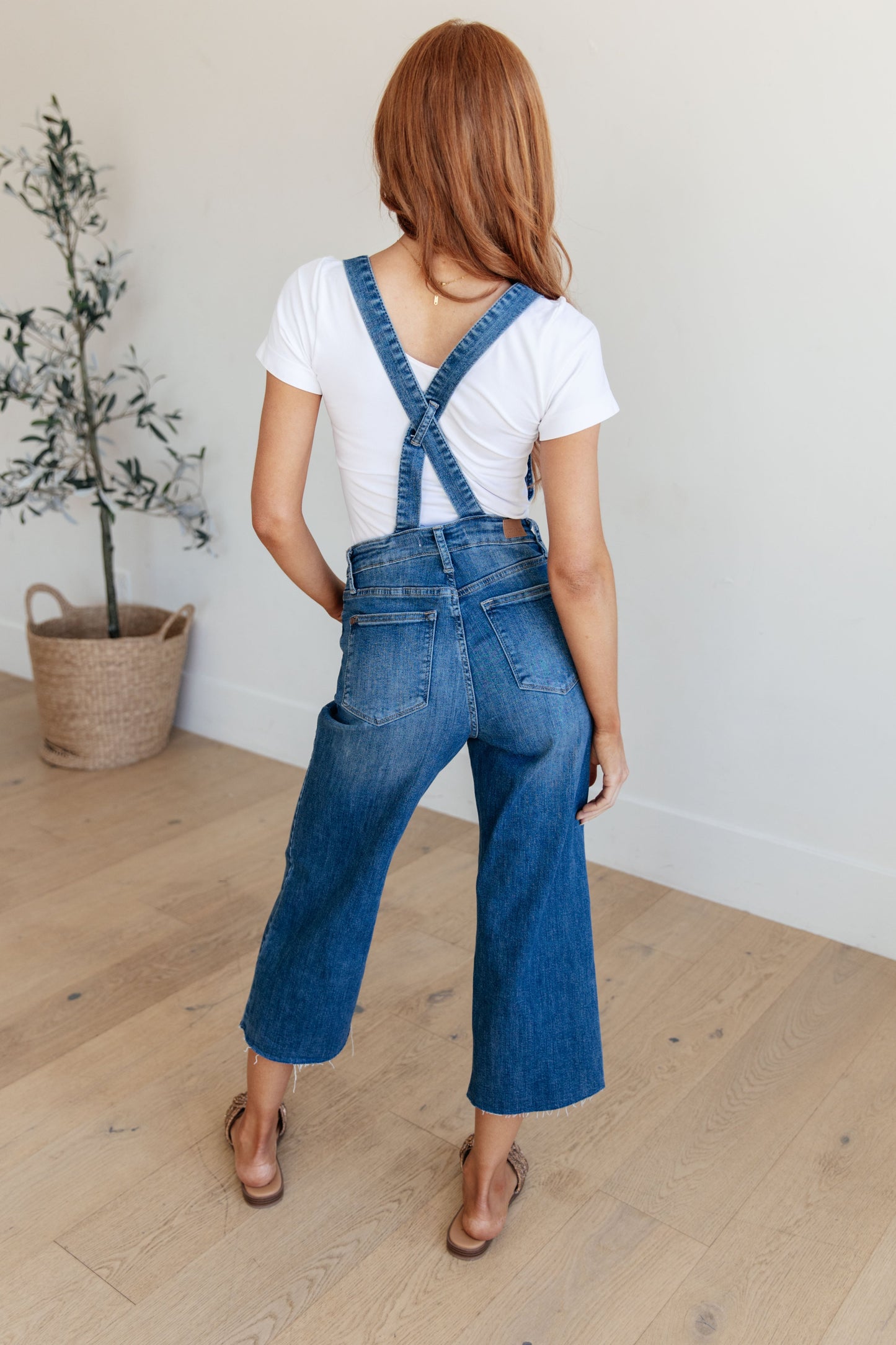 Priscilla High Rise Cropped Wide Leg Denim Overalls