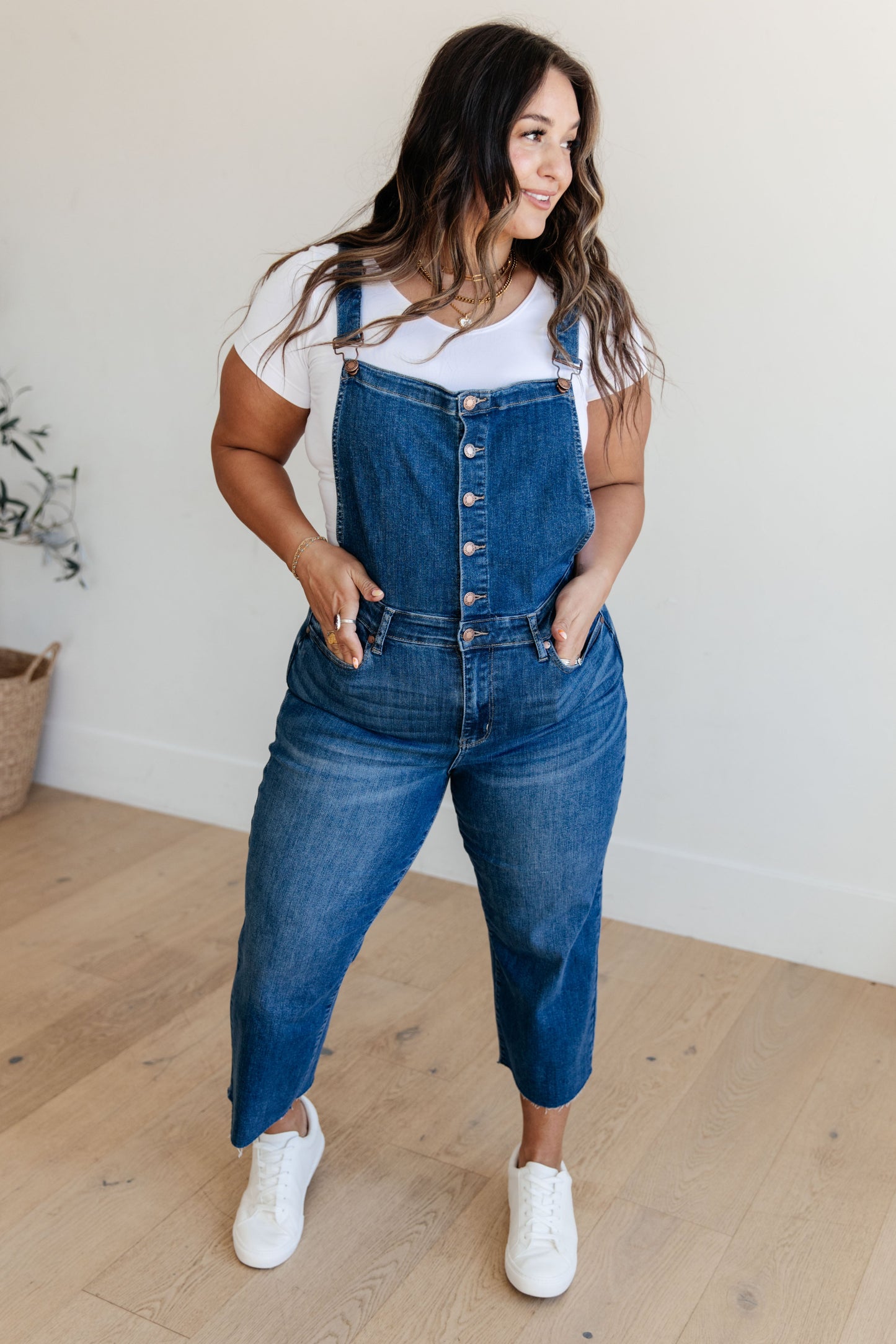 Priscilla High Rise Cropped Wide Leg Denim Overalls