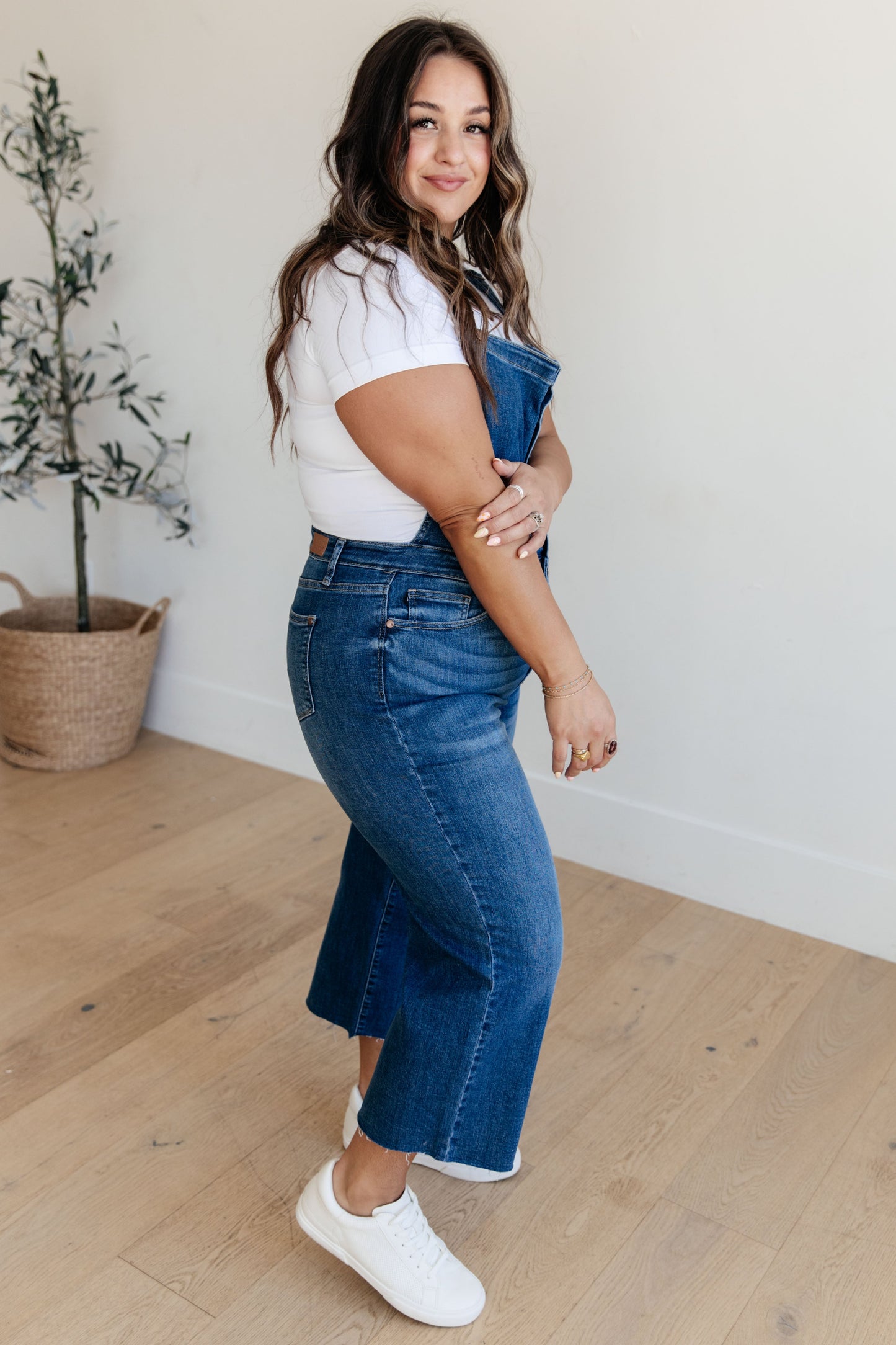 Priscilla High Rise Cropped Wide Leg Denim Overalls