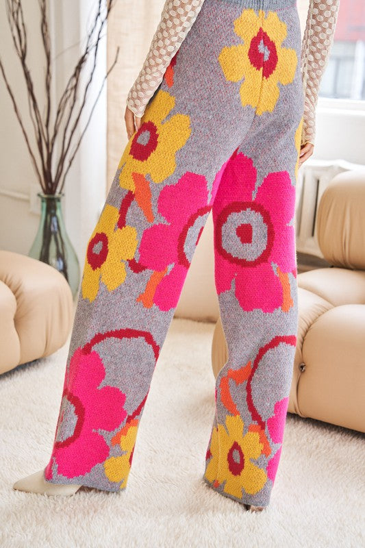 Happy Flower Wide Leg Sweater Pants