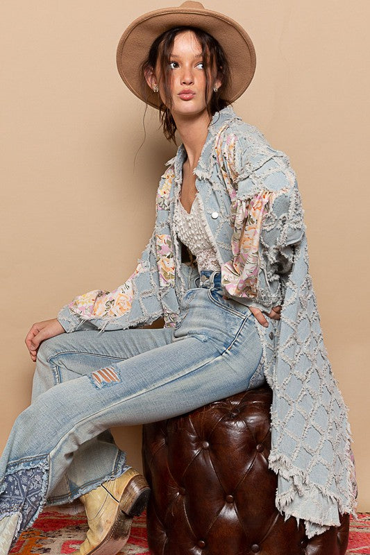 Ashbury Long Denim & Floral  Patchwork Jacket