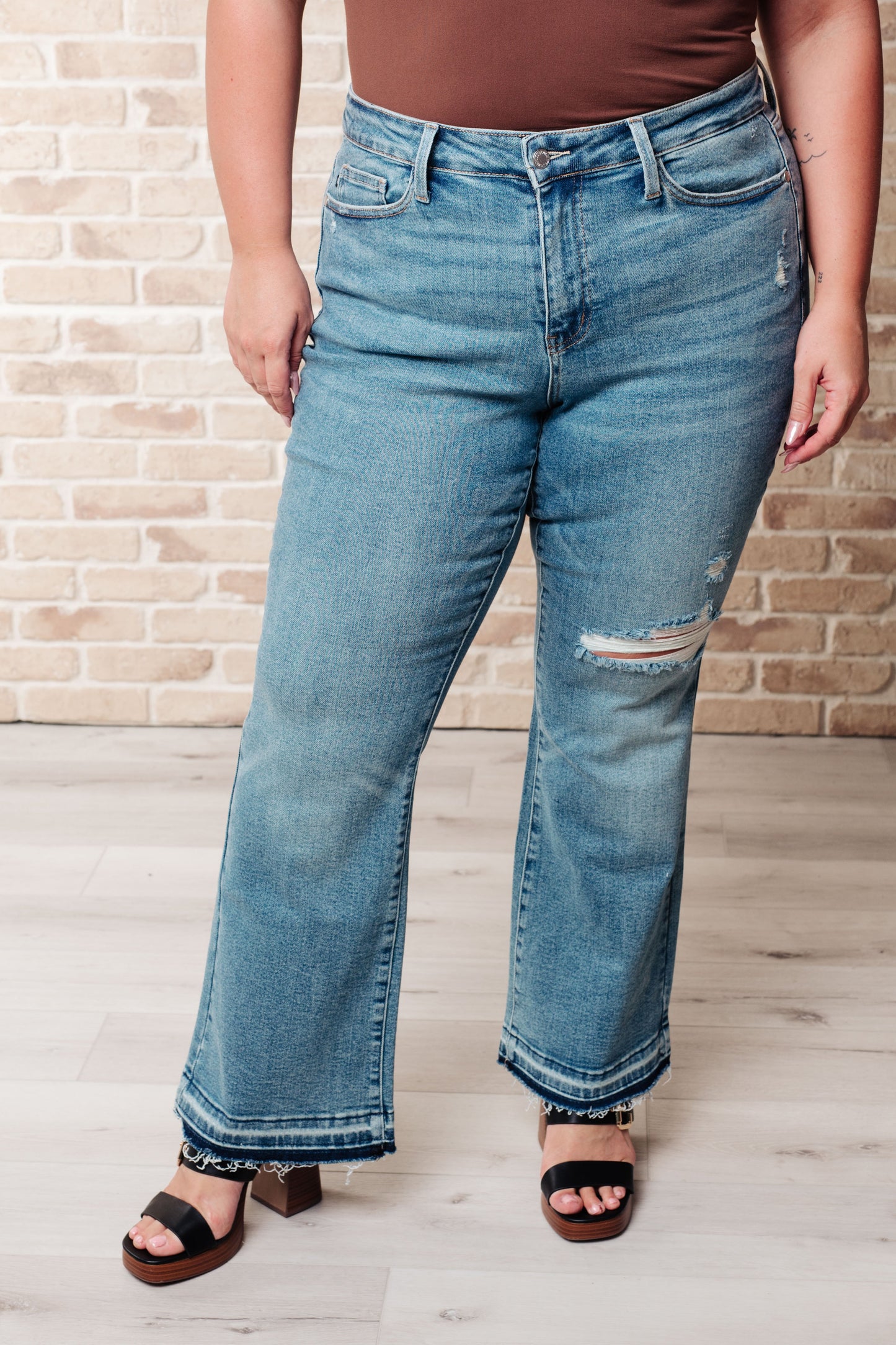 Oh My Darling Mid Rise Distressed Released Hem Bootcut Jeans (0/24 to 24W)