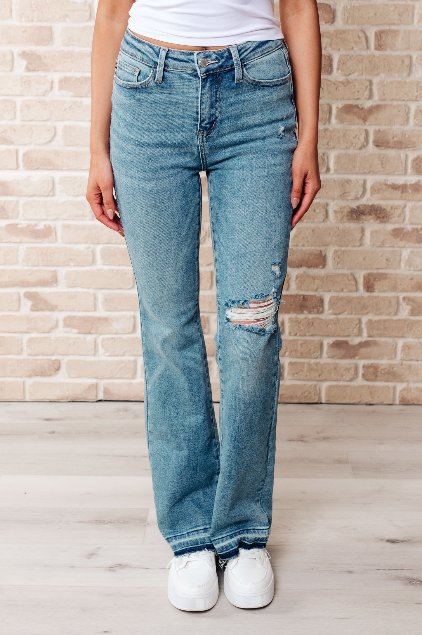 Oh My Darling Mid Rise Distressed Released Hem Bootcut Jeans (0/24 to 24W)