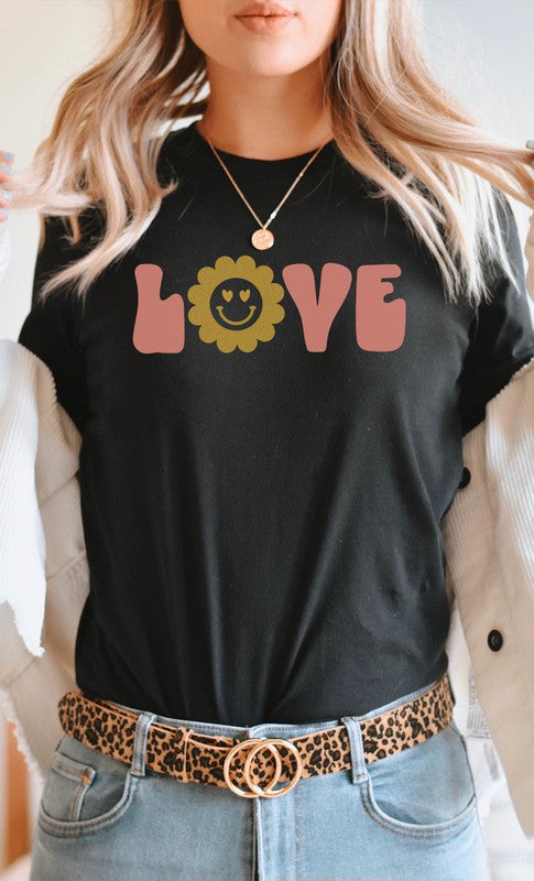 Love Sparkley Heart Eyes Flower Graphic Tee